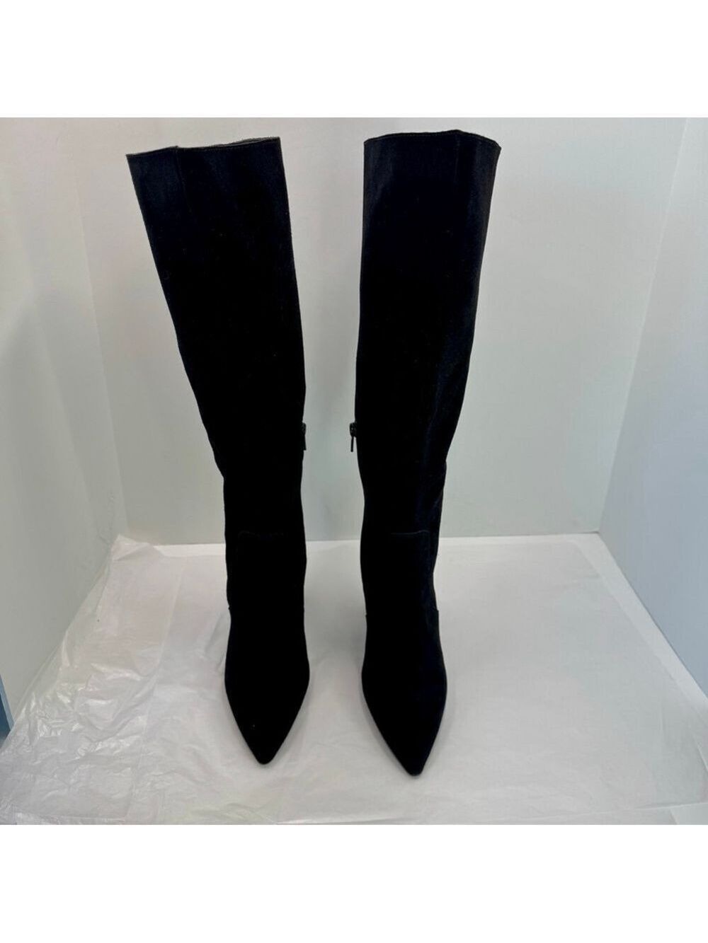 NWOB Steve Madden EVEY Black Suede boot Knee High Wide Calf Pointed Women's 8